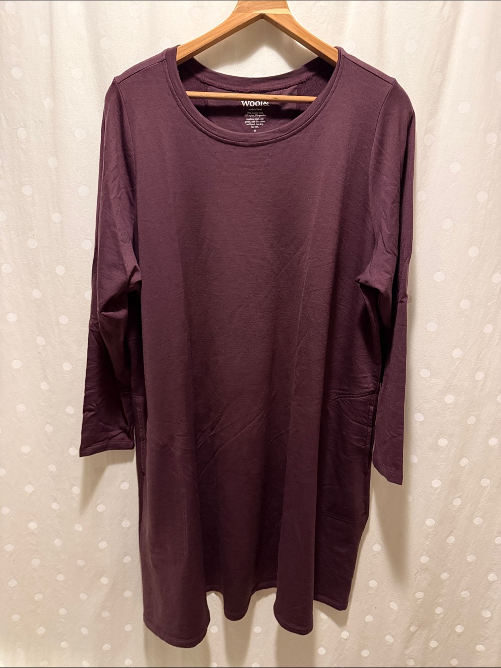 Merino Wool&  Long Sleeve Tunic Top in Deep Plum